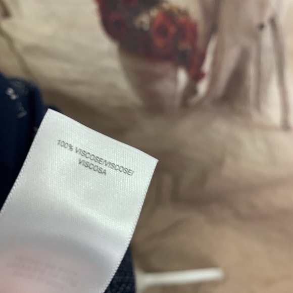 Lucky Brand Navy Blue Boho Hippie Peasant Blouse Tassel Tie Front Small - Picture 11 of 11